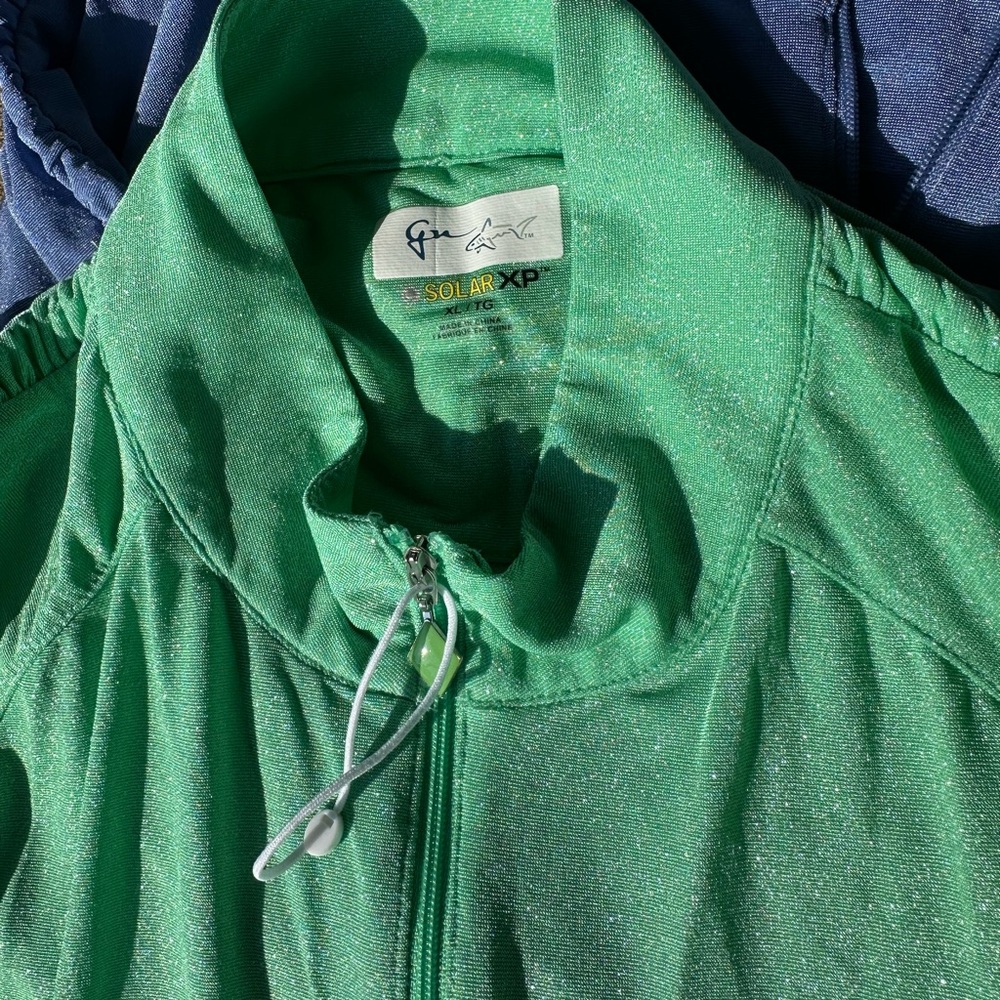 2 Greg Norman Ruched Green Blue Solar XP Zip-Up long sleeve Ladies